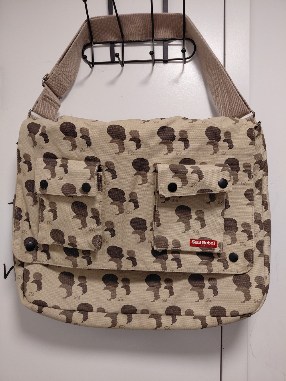 Soul Rebel Khaki Brown Patterned Canvas Messenger Bag
